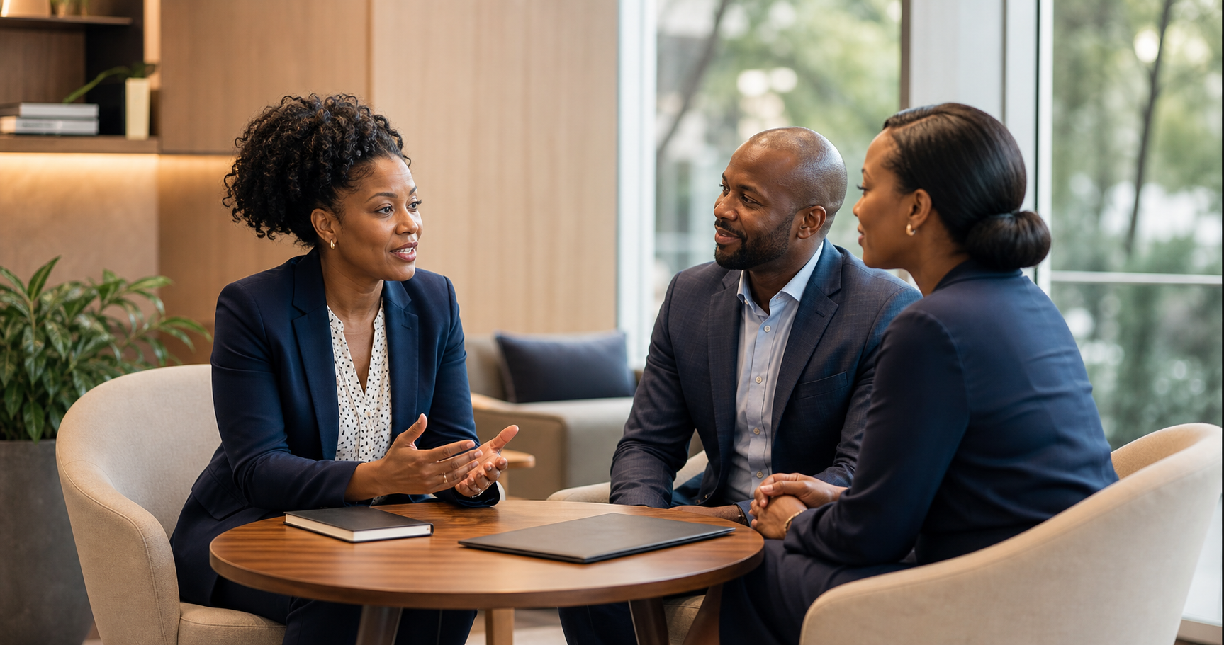 Investment professionals discussing a client strategy