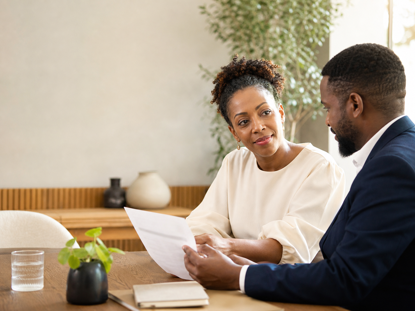 A client and adviser reviewing financial documents